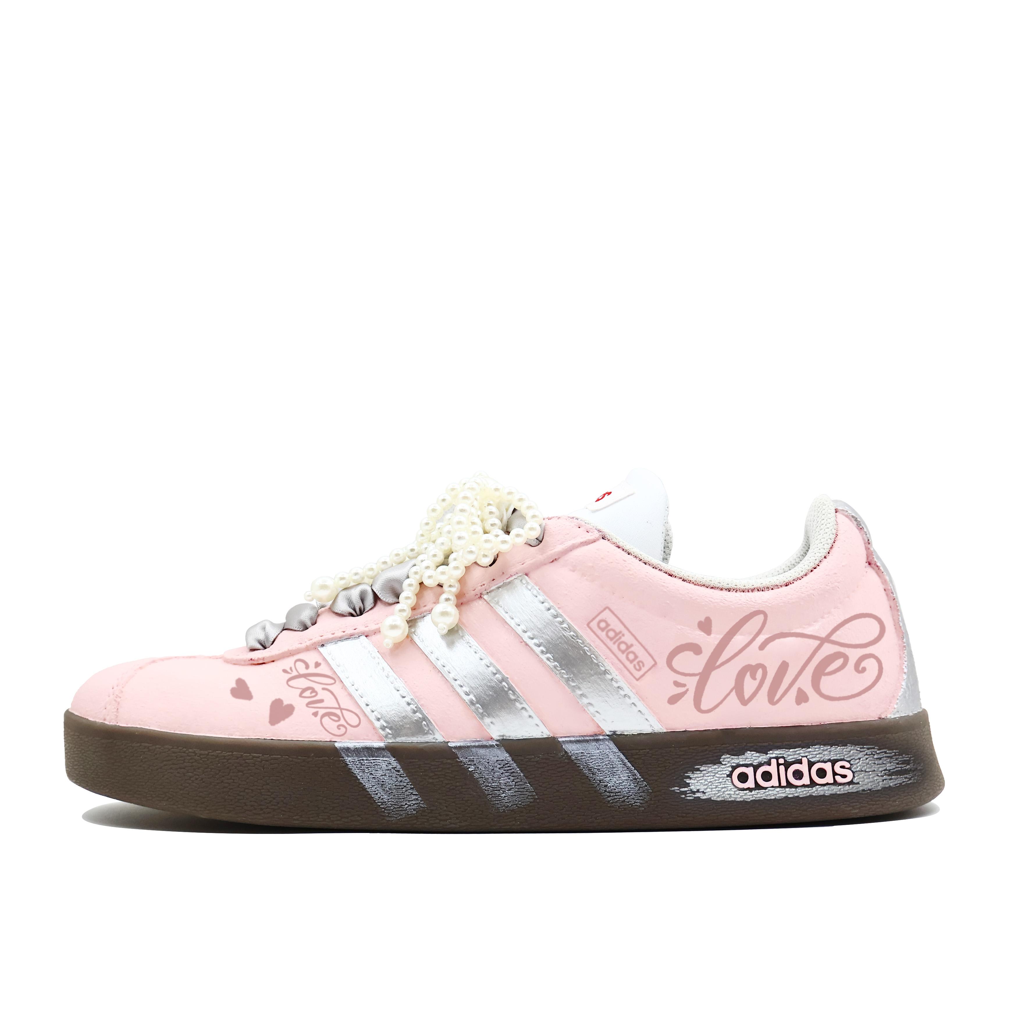 

Adidas VL COURT 2.0 Wild Dreams, Love Island Leather Cushioning Low top Skateboard Shoes Unisex Pink Silver HQ1802(Team271-) 38