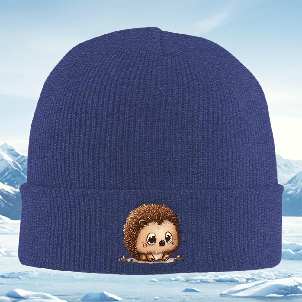 Cute Hedgehog with Big Eyes Sitting Men Women Unisex Knitted Hat Beanie Pullover Cap Winter Thermal Warm Christmas Outdoor Cycli
