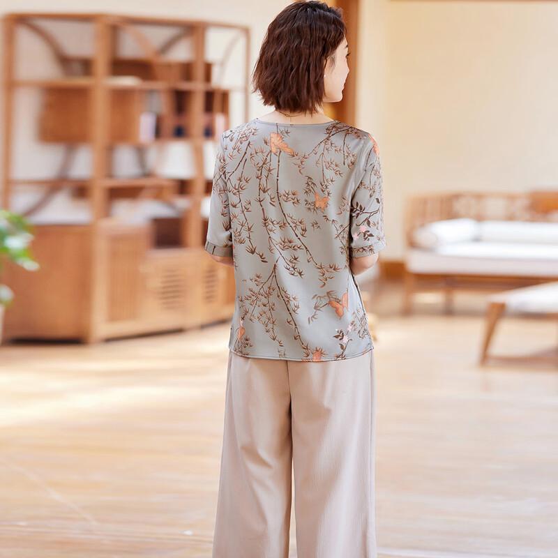 Pastel New Chinese Style Summer Two-Piece Set for Mid-Aged Women