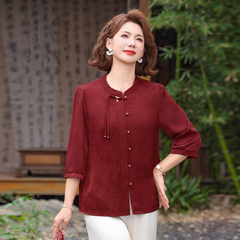 

Mom s 2026 Elegant Red Long Sleeve Top for Middle-Aged & Elderly Women 4XL (135-150 lbs) червоний