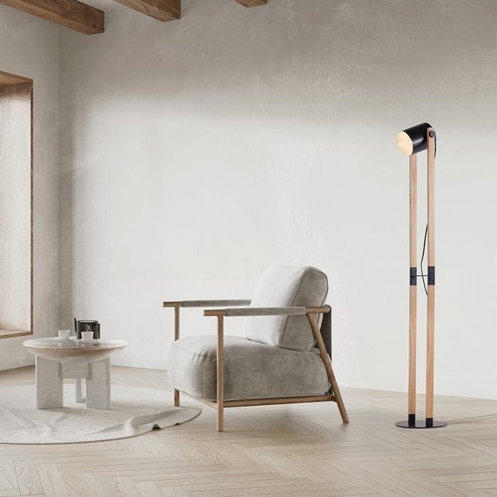 Lampadaire métal et bois 23W IP20 E27 Diam 120mm