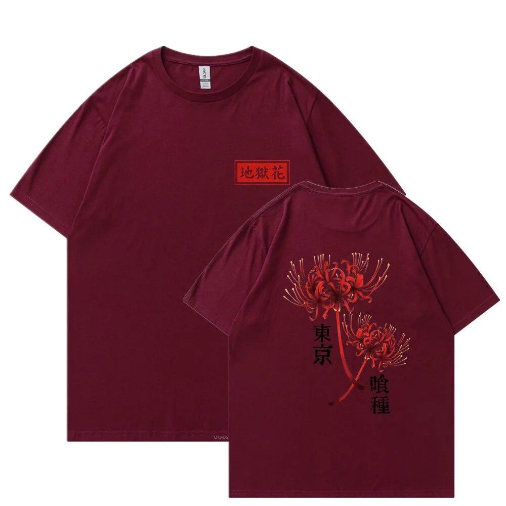 Anime Tokyo Ghoul Spider Lily T-shirt Unisex WoUnisex Cool Kane Kiken Graphic Print T-shirts Oversized Streetwear Couples Tees
