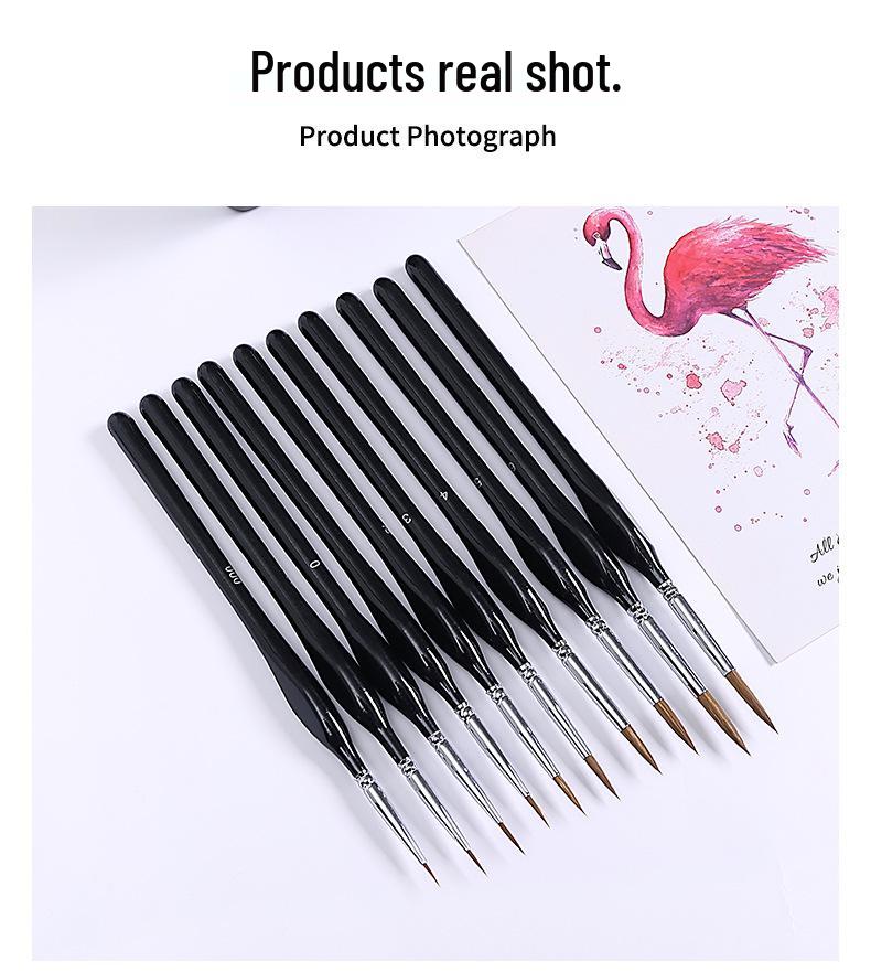 Triangular Weasel Hair Brush Set: Wooden Rod Outlining & Line Drawing for Watercolor and Oil Painting.