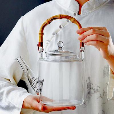 1350ml Bambusgriff Balken Teekanne Hitzebeständige Glas Teekanne mit Filter Blumentee Kessel Kungfu Hebebalken Teekanne Teegeschirr