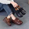 Genuine Leather Wedges Shoes Versatile Comfortable Soft Soled Lace-up Four Seasons Shoes