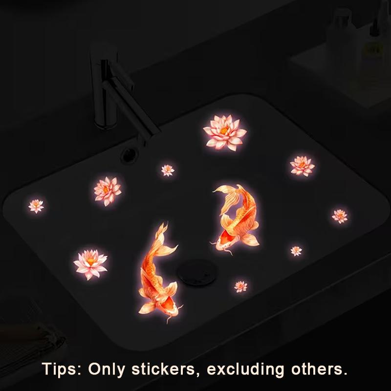 Feng Shui Koi Leuchtende Glasaufkleber Waschbecken Aufkleber Toiletten Aufkleber Spülbecken Aufkleber Selbstklebend Abnehmbar Heimdeko
