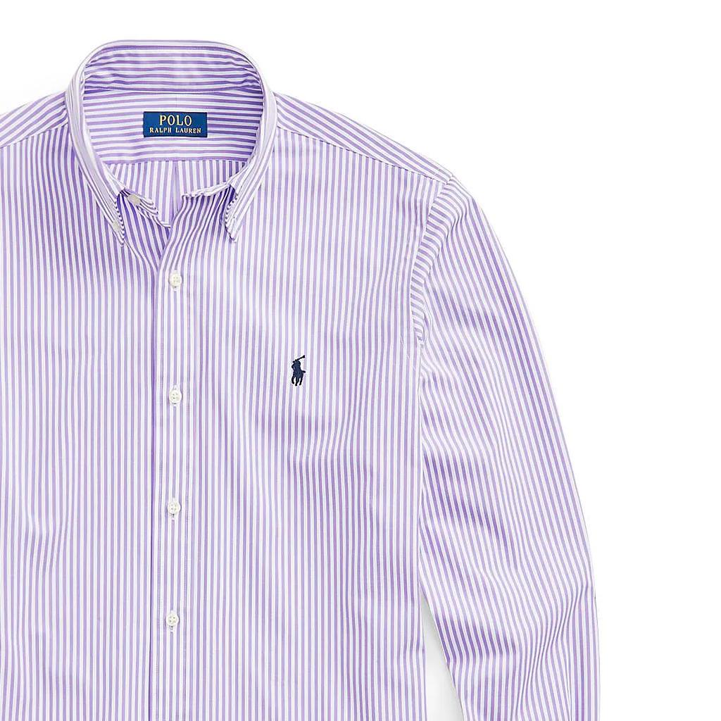 Polo Ralph Lauren Ss24 Gestreiftes Pony-Logo Besticktes Langarm-Baumwoll-Popeline-Hemd Herrenhemden Lila 710767330-010