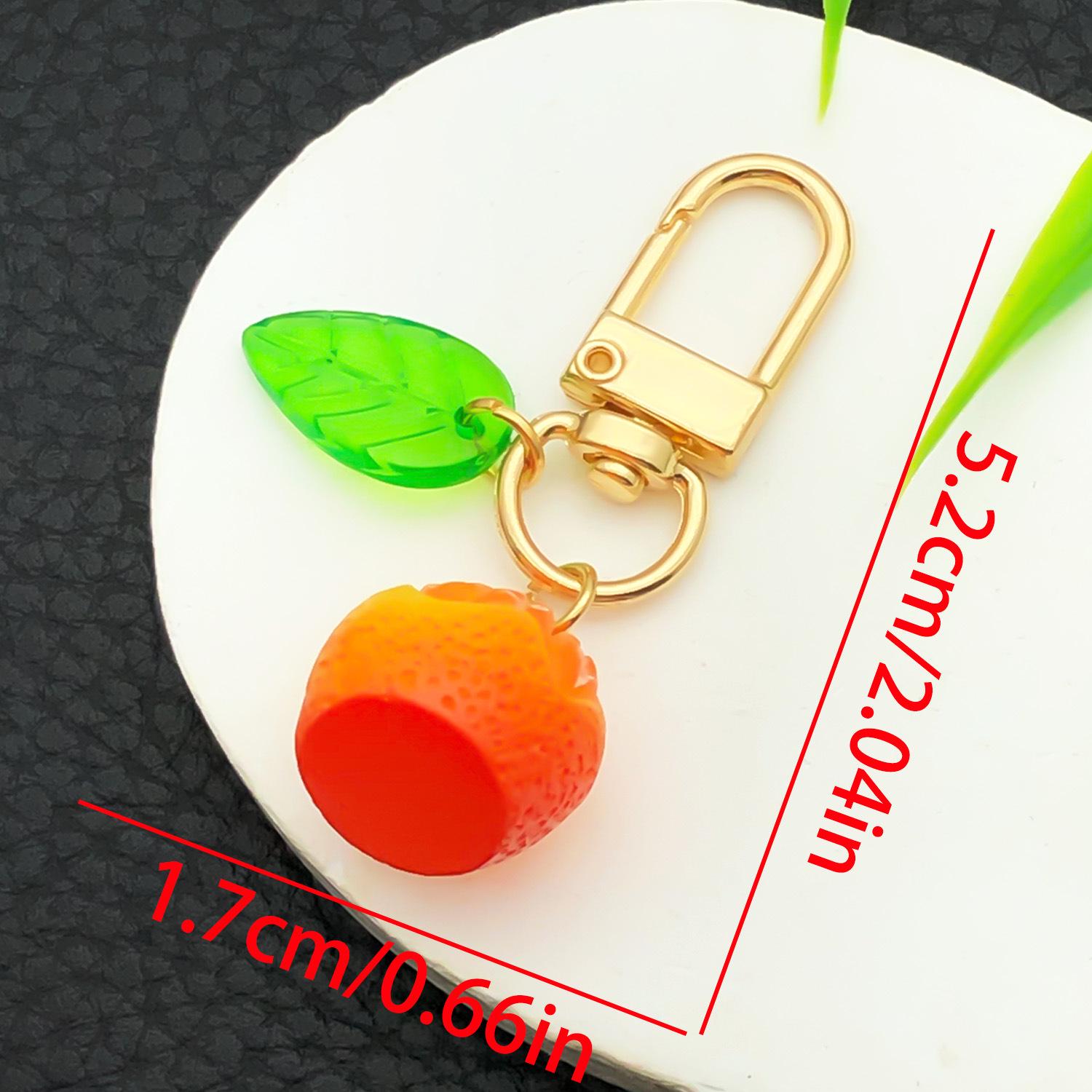 Cute Cartoon Orange Leaf Keychain - 3D Acrylic Fruit Pendant Gift