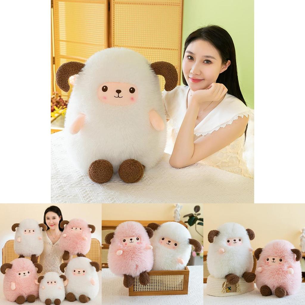 Adorable White And Pink Plush Sheep Toy Soft Stuffed Animal Cushion For Girls Gifts