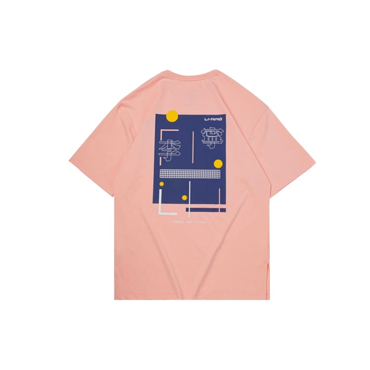 Li Ning T Shirts Unisex Orange Pink Crew Neck Moderate Straight Fit AHSQ269-1