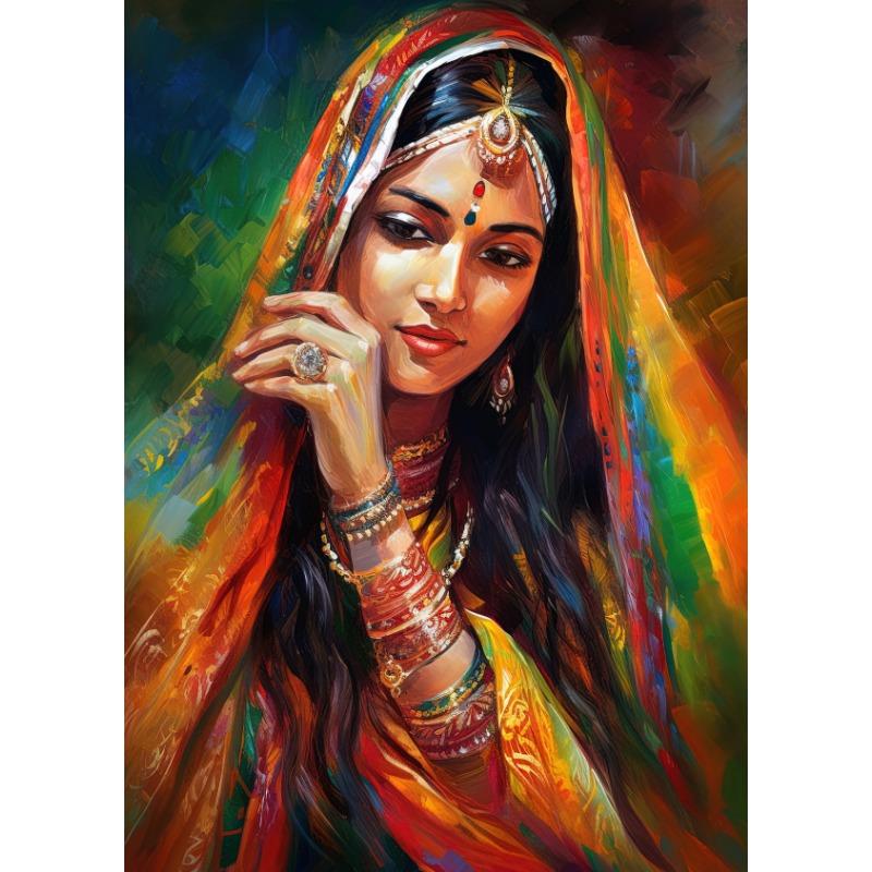 Vintage Traditional Indian Woman Folk Dance Poster Beautiful Indian Woman Art Canvas Painting Wall Print Picture Room Home Decor