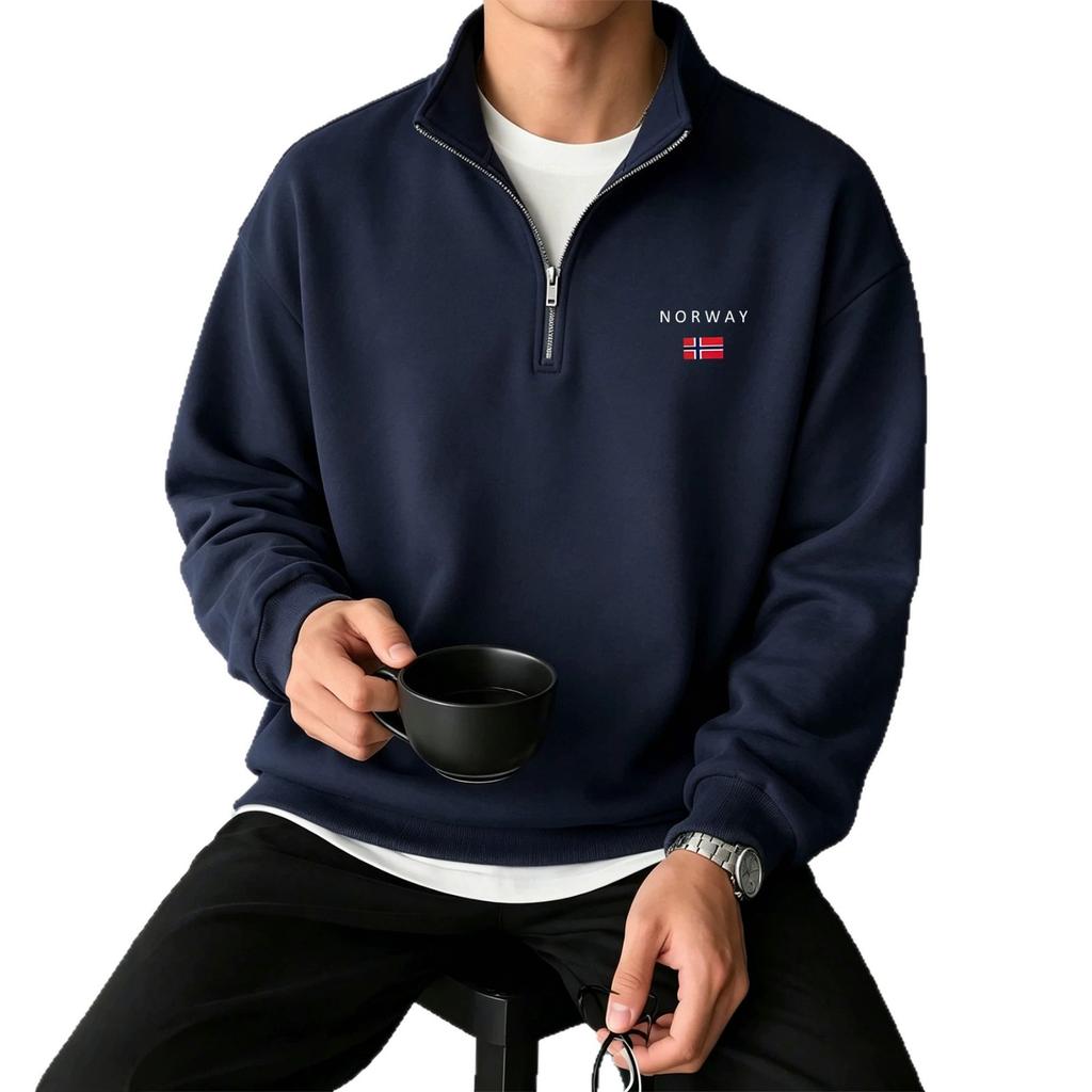 Casual semi-open sweater, Norwegian city chest small label men's basic long-sleeved bottoming jacket