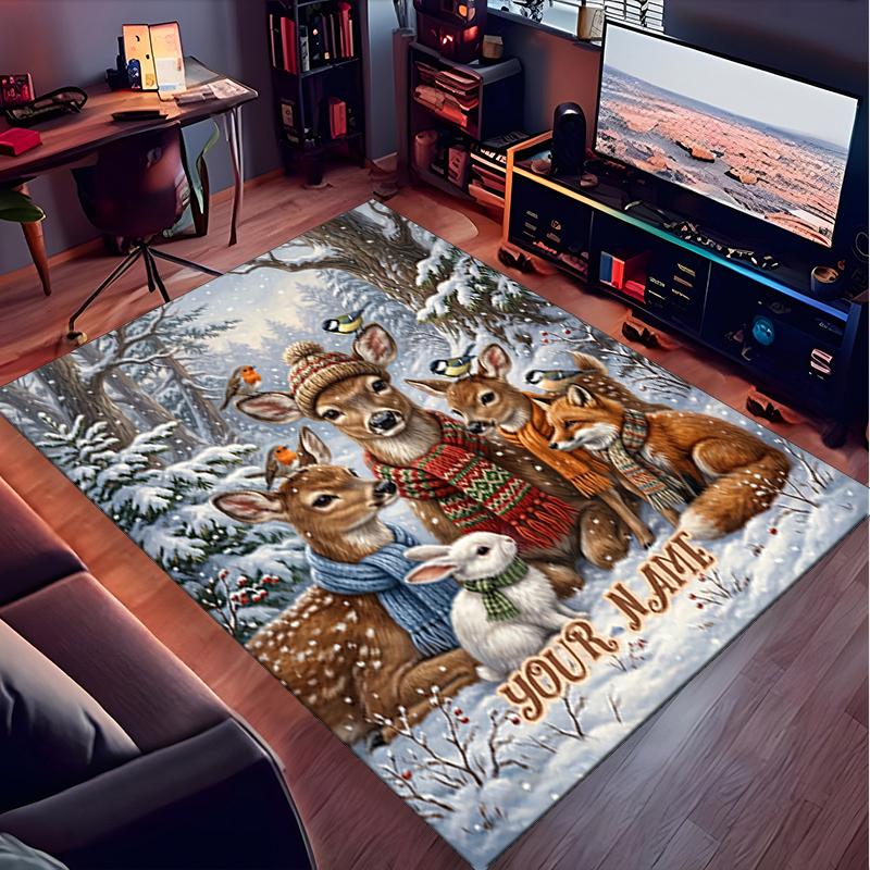 1PC Custom Name Winter Wildlife Theme Floor Mat Ideal for Living Room, Game Rooms, Office, Bedroom,Floor Mat Playful Design
