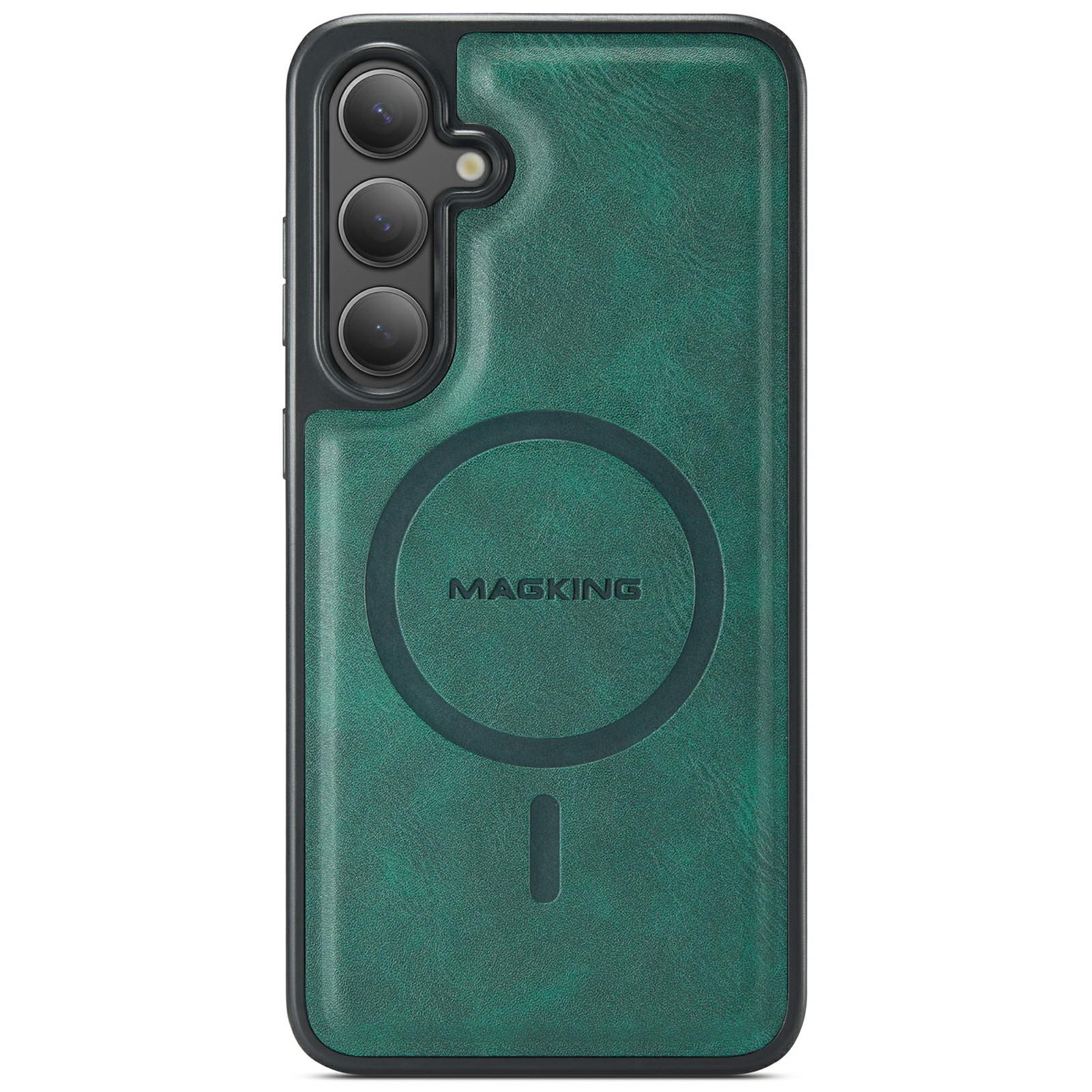 

MAGKING K1 Series For Samsung Galaxy S25 Magnetic Case PC+TPU+PU Leather Phone Cover Green