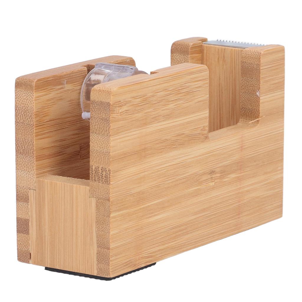 Desktop Tape Dispenser Bamboo Wood Tape Cutter Holder Adhesive Roll Base Stationery Tool