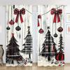Set Of 2 Christmas Tree Holly Geometric Print Curtains Pole Bag Home Decoration Room Curtain Polyester