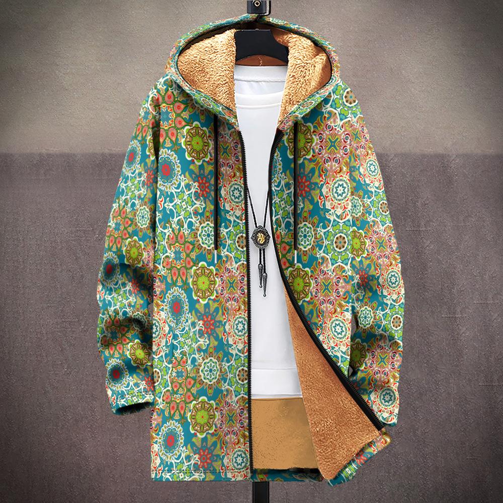 New Jacket Multi-colored Pattern Elements B1 Zipper Hooded Cardigan Thickened Winter Fleece Trendy Padded Clothes