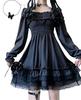 SUNNYSTEP Gothic Cosplay Lolita Kleid, Größen S-6XL, Schwarz, Langarm, Lolita, mit Schmetterlingschoker, Rüschen, Spitze, Schlicht, Übergröße, Knielang