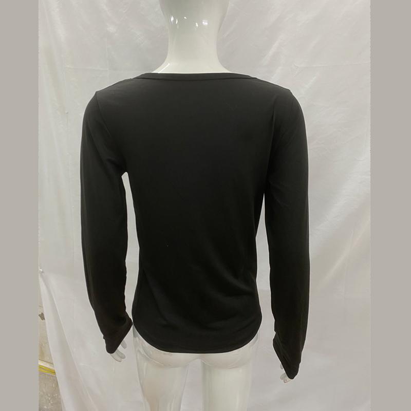 European and American Autumn Retro Style Solid Color Long Sleeved Top