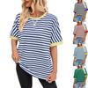 Women Casual Striped Color Block Round Neck Batwing Sleeve Short Sleeve T Shirt
