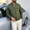 Everyday Basic Sportswear Men Casual Baseball Coat, Lightweight Multi-Pocket Windbreaker, Solid Color Outerwear Outdoor Windbreaker with Stand Collar,