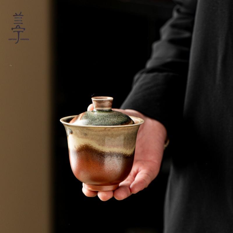 Retro Firewood Burning Ercai Cover Bowl Ceramic Teacup Tea Bowl Hover Cover Bowl Single Non-hot Kung Fu Tea Set Gift Box