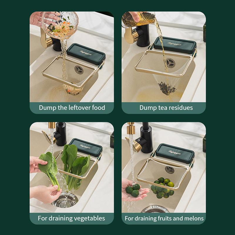 Spülbeckenfiltergestell Küche Faltbar Lebensmittelabfälle Spülbecken Sieb Netzbeutelständer Müllnetzregal Verstopfungsfreier Müllnetzbeutel