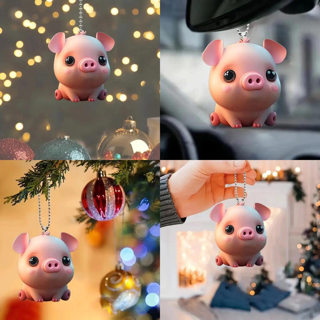 Adorable Pig Acrylic Car Hang Decoration Keychain For Backpack And Holiday Decor