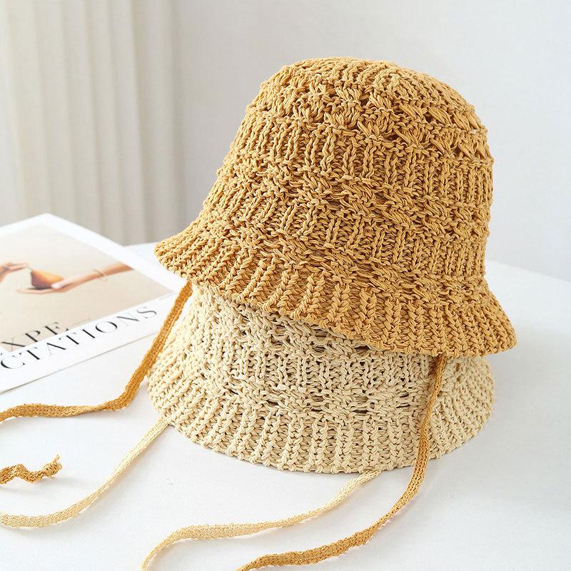 Sweet Korean Style~Bucket Hat, New Spring/Summer Straw Hat, Beach Woven Fisherman Hat Women