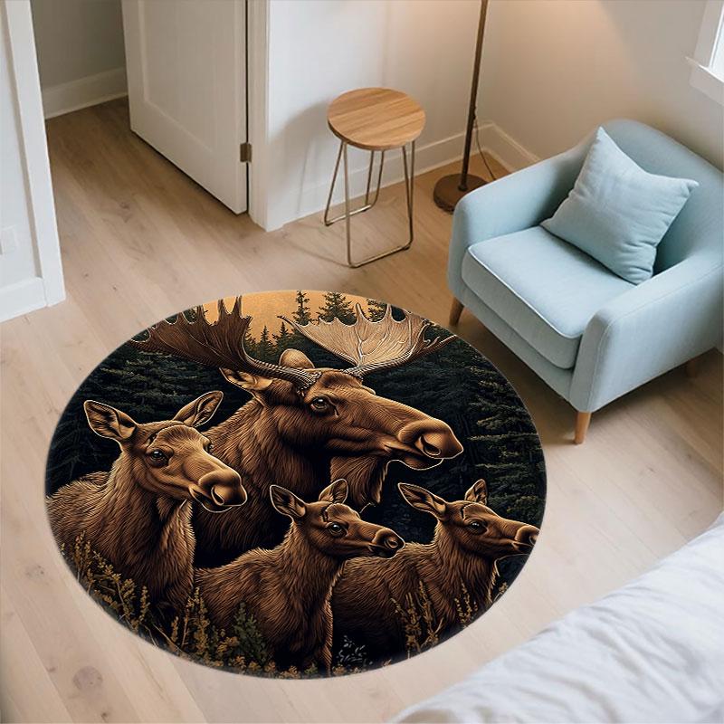 Moose pattern round rug,Carpet Rug for Living Room Bedroom Playroom ,Non-slip Floor Mat,Holiday Gifts and Birthday Gifts.