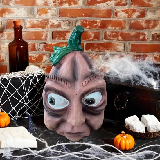 Halloween Pumpkin Statue with Expression Cartoon Pumpkin Head Resin Figurine Sculpture Indoor Outdoor Garden Desktop Decoration