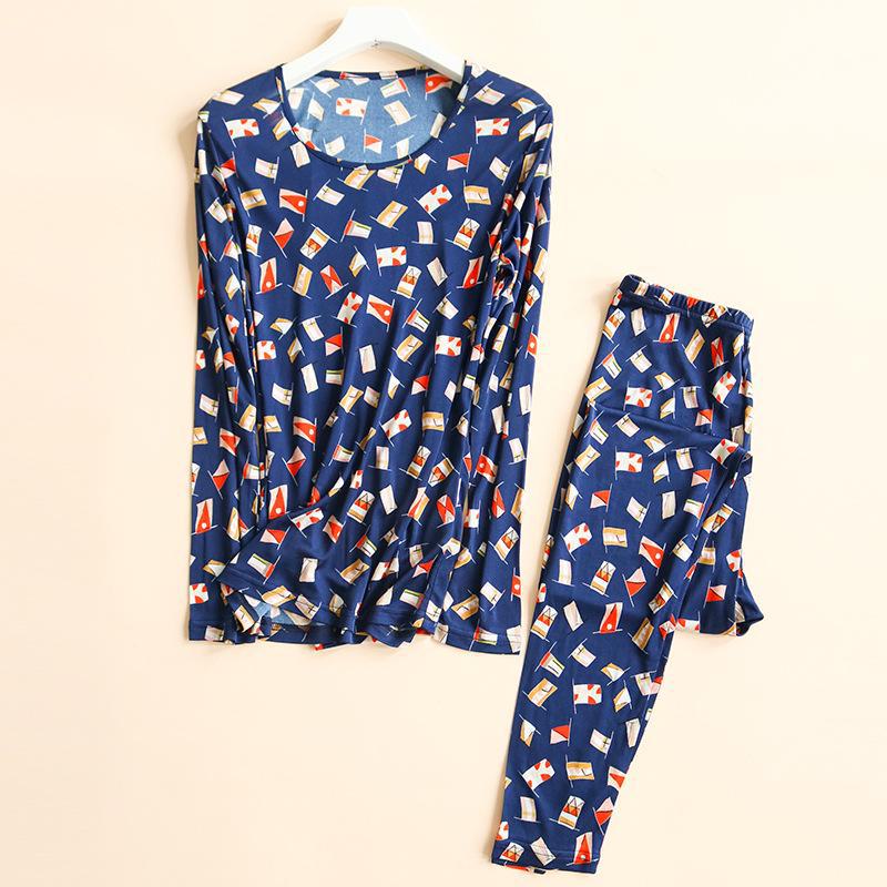 Tangge Silk Autumn/Winter Warm Printed Knitted Underwear Set