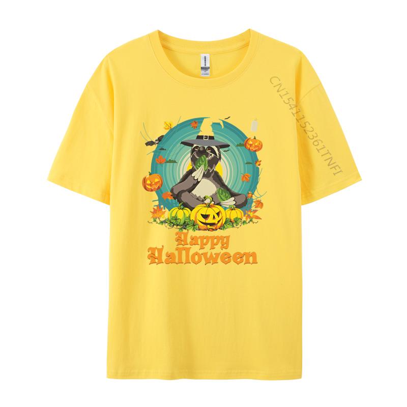 Mens Tshirts Happy Halloween Sloth Dog Pumpkin T Shirt Cotton Cool Tees For Men Loose Tops Tees