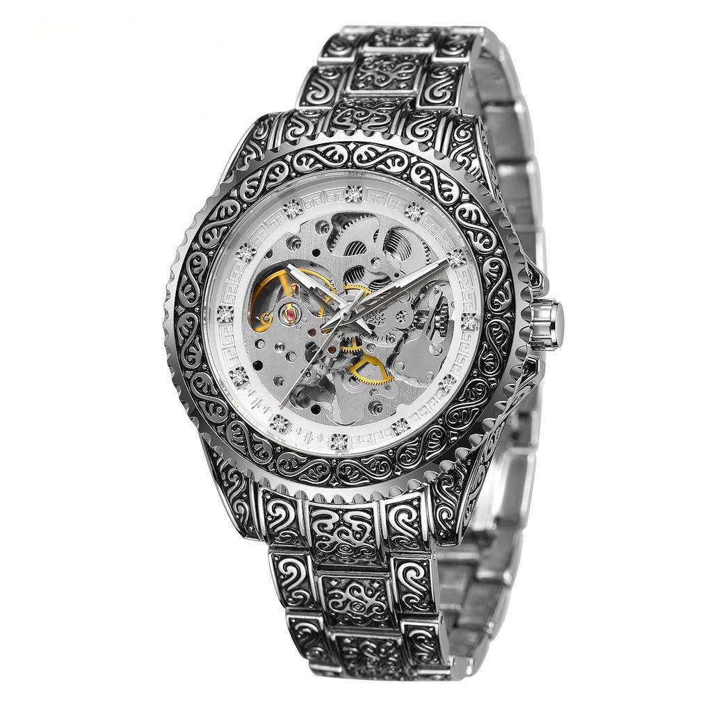 European and American Style Men's Fashionable and Casual Hollow Retro Carved Automatic Mechanical Watch