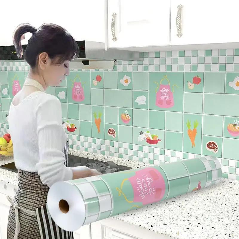 Kitchen Stove Oil-proof Sticker Waterproof High Temperature Resistant Wallpapers Kitchen Decoration Self Adhesive Contact Paper