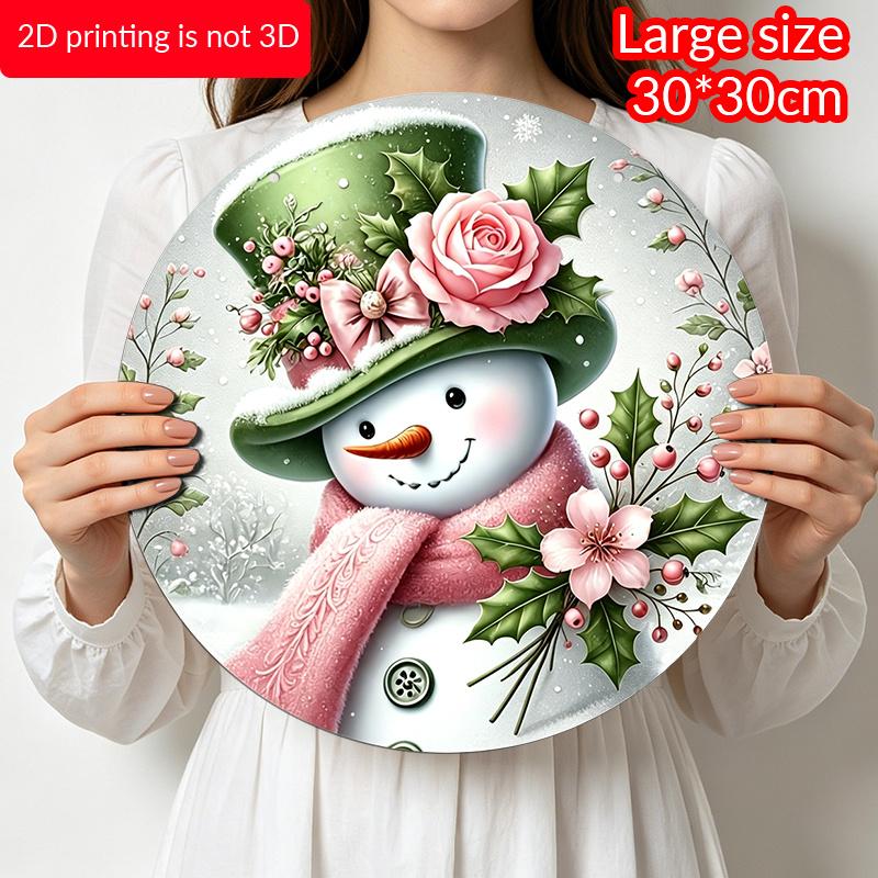 2D Flat, 1pc Aluminum Printed Flat Design, Classic Aluminum "Merry Christmas" Snowman Decorative Plaque and Ornament - Rustic Christmas Holiday
