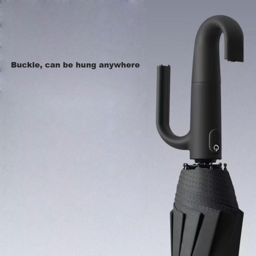 105cm/41.34in Fully Automatic Ring-Buckle Umbrella with Carabiner Handle Folding Rain Windproof Sunshade for Men Women