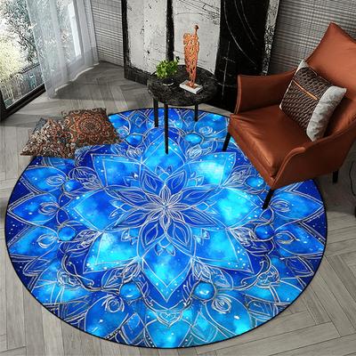 Blue Golden MandalaPattern Round Shape Floor Mats Kitchen Hallway Runner Rug Bedroom Living Room Soft Carpet Non-slip Area Rug