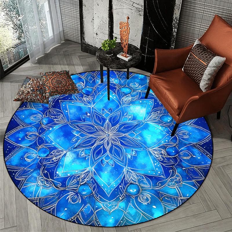 

Blue Golden MandalaPattern Round Shape Floor Mats Kitchen Hallway Runner Rug Bedroom Living Room Soft Carpet Non-slip Area Rug 60X60cm