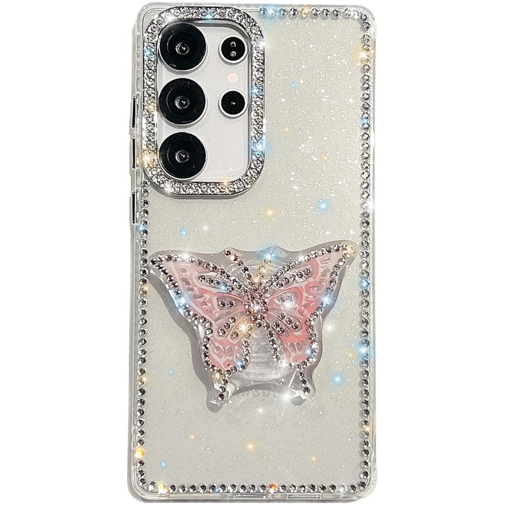 Butterfly Bracket Suitable for Samsung S25 Ultra Mobile Phone Case Flash Drill S24FE Flash Powder A56 Protective Case A17