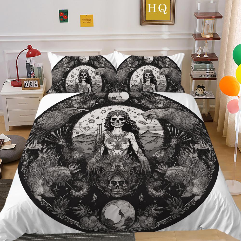 Beauty Skull Printed Comforter Cover Set Twin Size Polyester Home Bedclothes Highend Soft Duvet Cover Set
