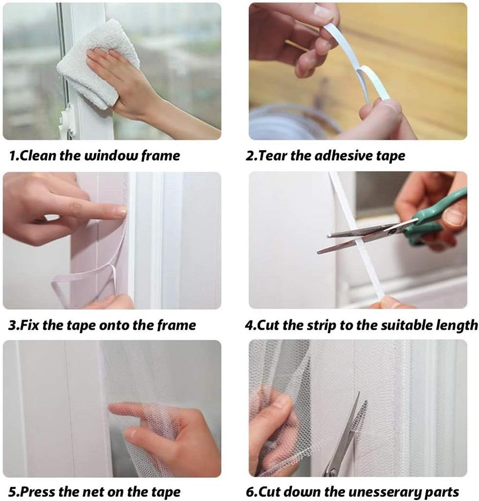 Fly Screen Windrow Insect Mesh Mosquito Net DIY Curtains Insect Protector Netting with Self-Adhesive Tapes for Fly Mosquito Bug