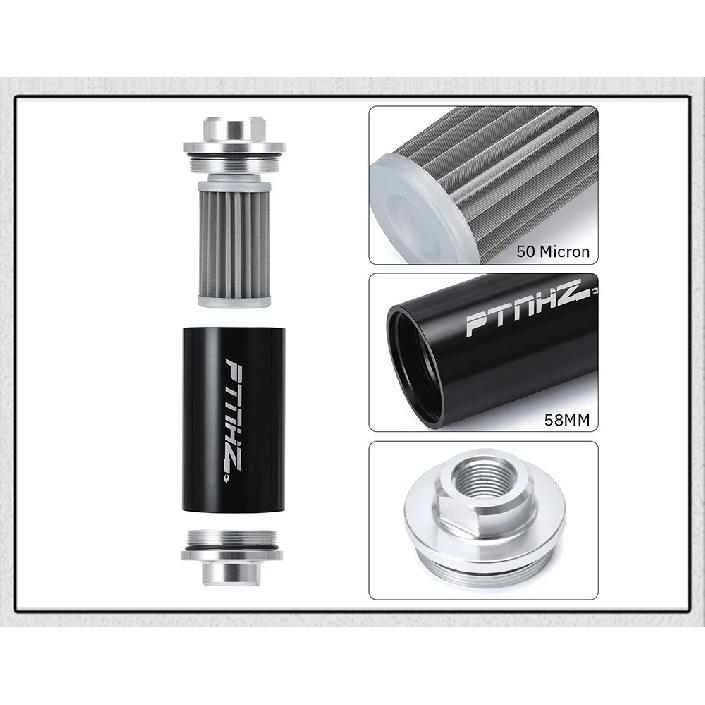 ID:58MM Universal Fuel Filter with Bracket with 2pcs AN6/AN8/AN10 Adaptor Fittings with 100micron Steel Element PQY5573+LS2511