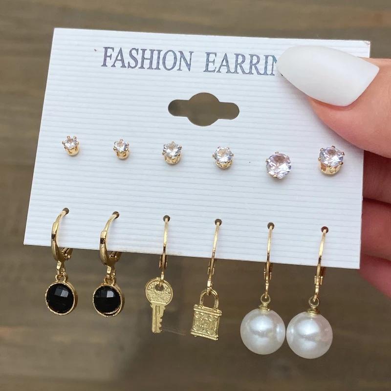 IF ME Korean Butterfly Pearl Stud Earrings Set Fashion Geometry Zircon Hoop Earring Women Jewelry Accessories