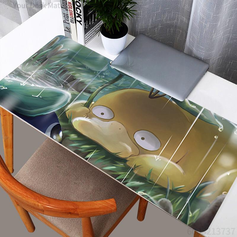 Mouse Pad Pokemon Psyduck Rainy Day Gaming Mouse Pad Large Extended Desk Mat Cute Anime NonSlip Base for Gamer