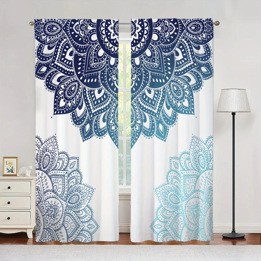 2pc Colorful Bohemian Curtain Rod Pocket Hook Mount Digital Printed Curtain Polyester Material For Living Room Kitchen Bedroom