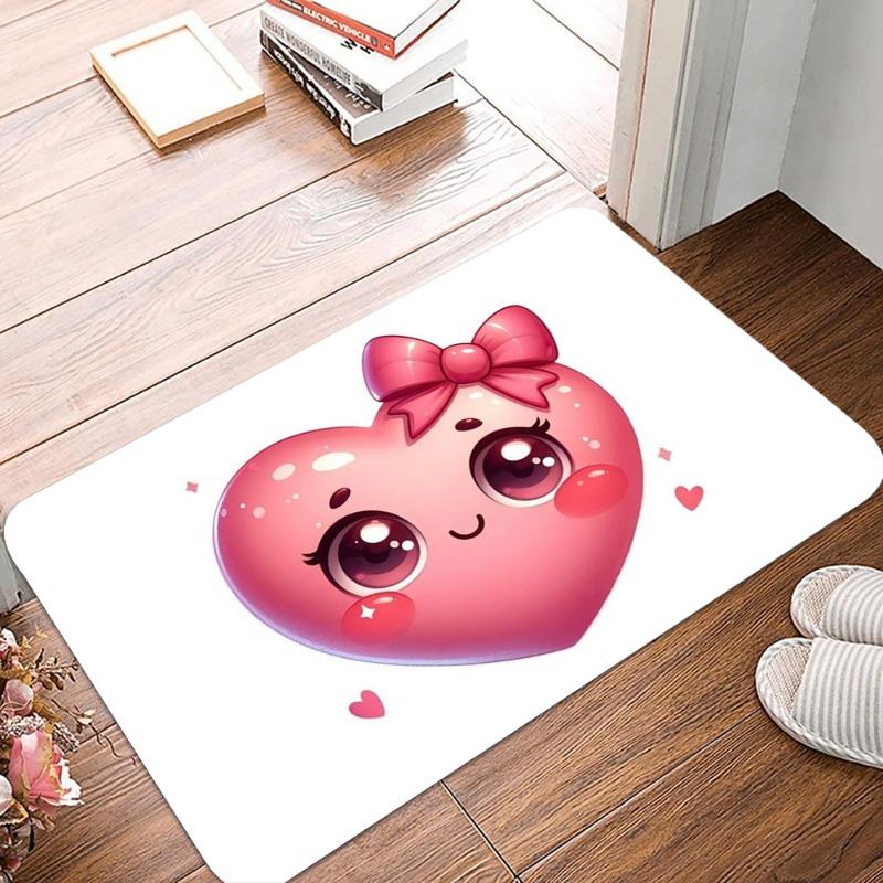 A Heart of Love Printing Non-Slip Small Rug Waterproof Easy To Clean Floor Mat for Indoor Outdoor Use Durable Home Decoration