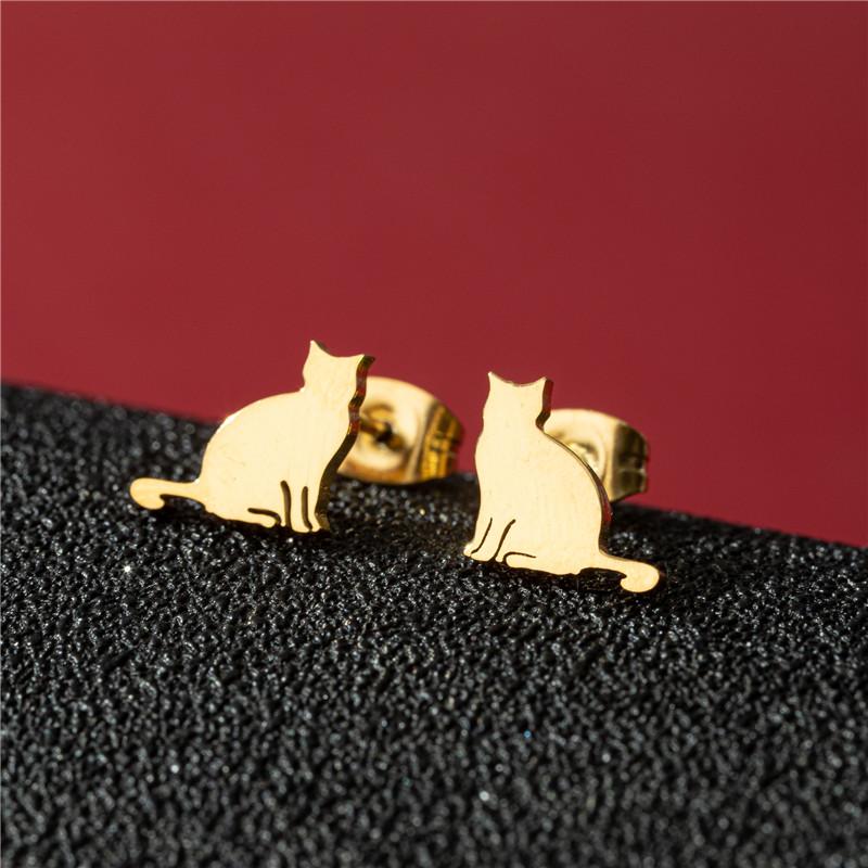 Cute Cat Stainless Steel Stud Earrings for Women Persian Cat Ear Jewelry Girls Student Birthday Earring Gifts Accessories