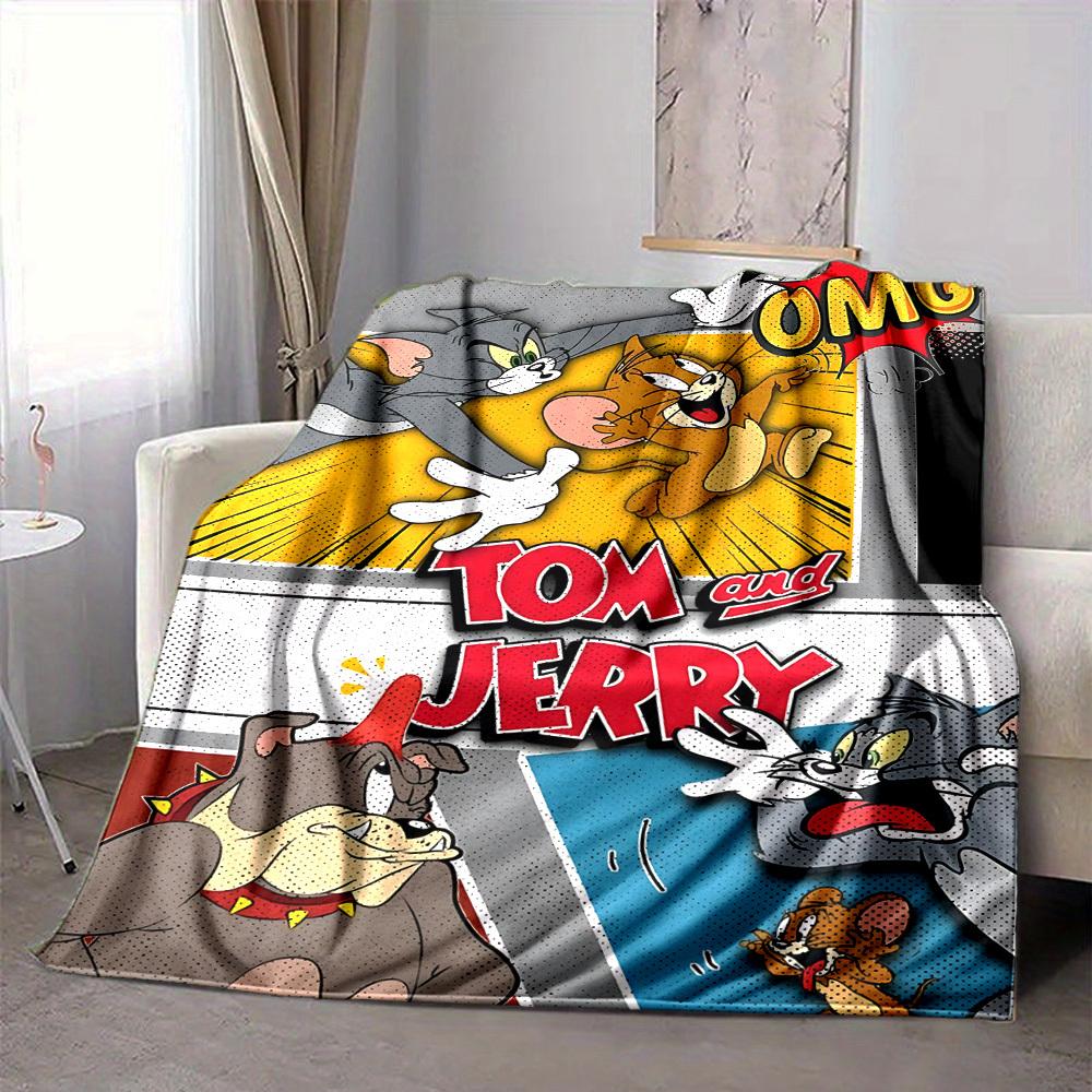 1pc Tom Jerry Flannel Throw Blanket - HD Printed Lightweight Soft Warm All-Season Blanket for Sofa, Bed, Travel092