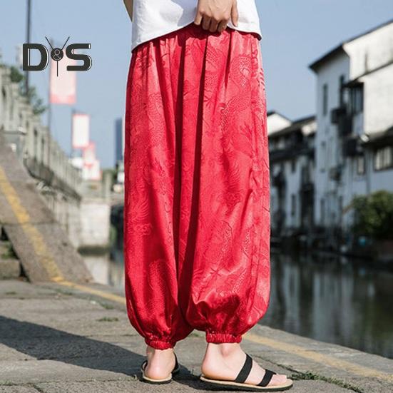 Men Pants Lantern Pants Hippie Boho Baggy Dragon Print Loose Ankle banded Soft Breathable Harem Pants Long Yoga Pants
